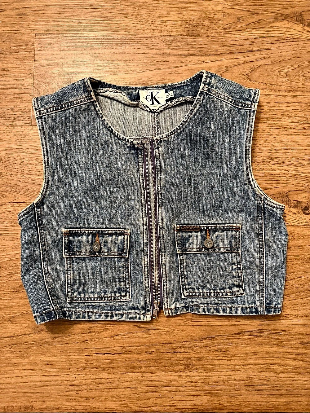 Calvin Klein Jeans Vintage 2000s Light Blue Denim Zip-Front Vest